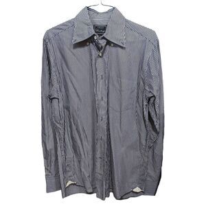 Orian Vintage Men's Blue & White Striped Long-Sleeve Button-Down Shirt Size L